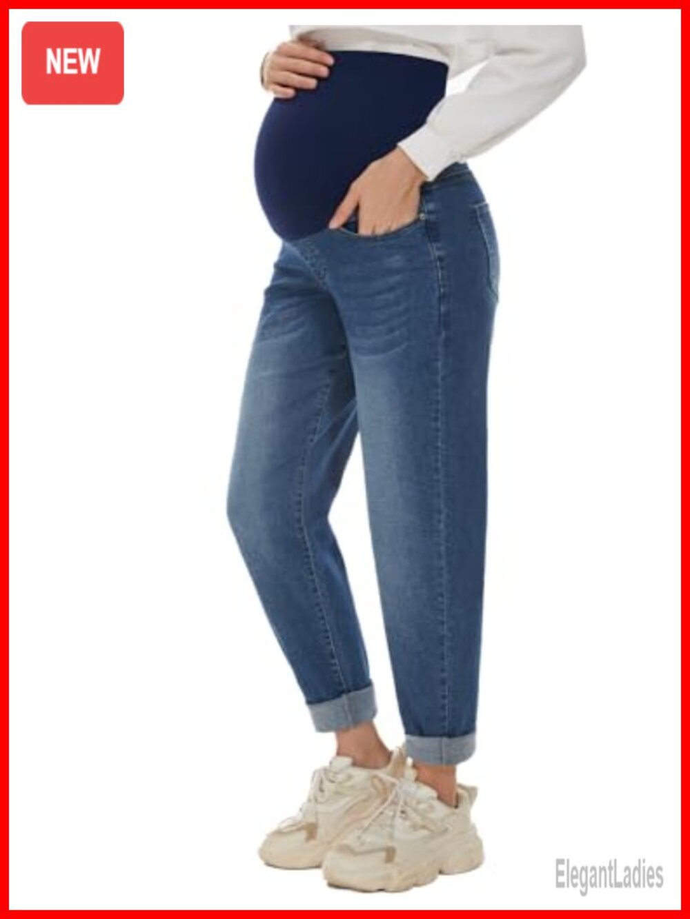 Women's Maternity Boyfriend Jeans Over Belly Stretch Comfy Loose Denim Pants